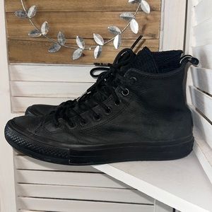 ⭐️ Rare⭐️ Black Leather Converse Hightops with Lunarlon Waffle Inserts